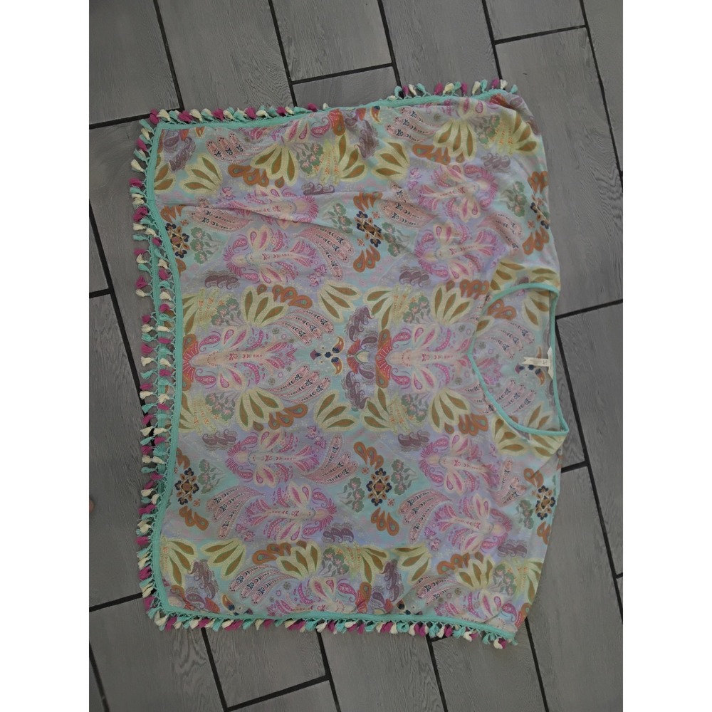 Matilda Jane Paisley Tassel Trim Poncho Top Mint Pink Cotton Cover Up Small